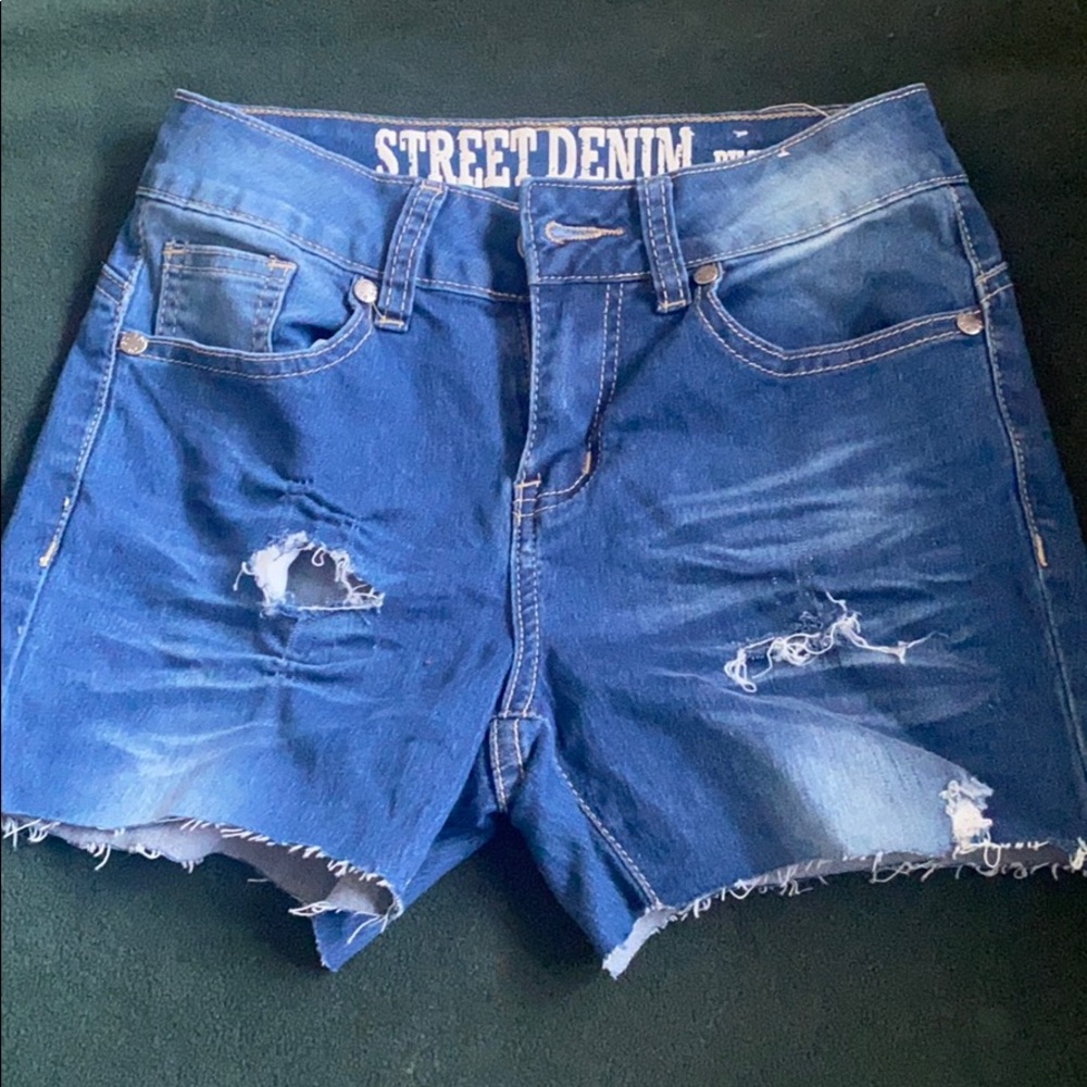 Blue/Grey Ripped Jean shorts